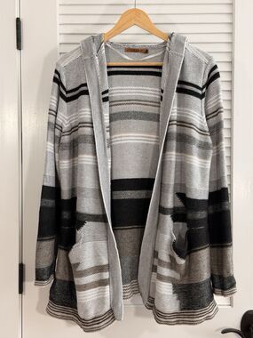 Belladini 2X Hooded Cardigan Sweater Southwestern Striped Boho Open Front